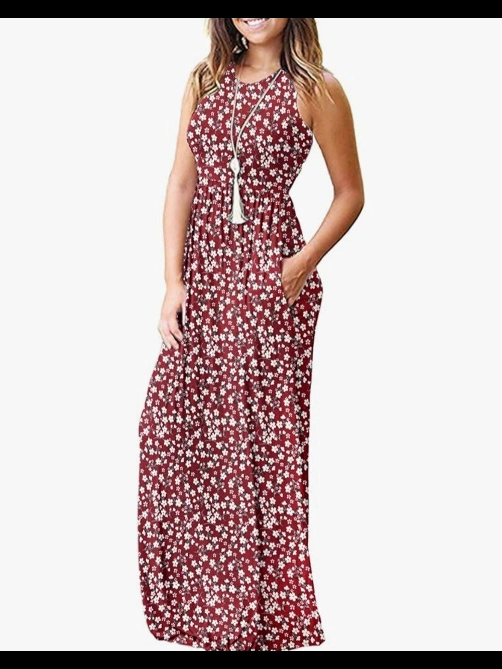 Floral Sleeveless Maxi Dress in Burgundy